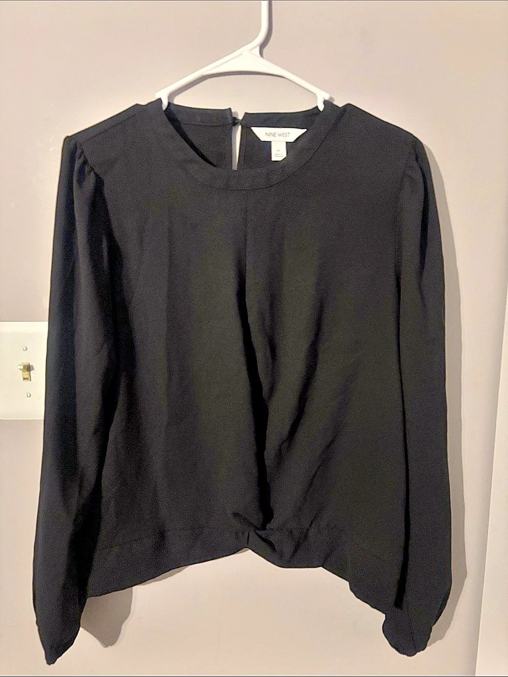 Nine West Long Sleeve Twist Front Top Black Medium